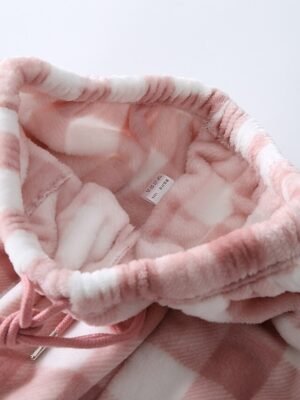 Fashion Simple Grid Elastic Waist Long Flannel Pajama Pants - Image 10
