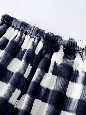 Fashion Simple Grid Elastic Waist Long Flannel Pajama Pants - Image 19