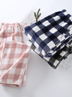 Fashion Simple Grid Elastic Waist Long Flannel Pajama Pants - Image 5