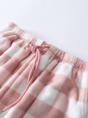 Fashion Simple Grid Elastic Waist Long Flannel Pajama Pants - Image 9