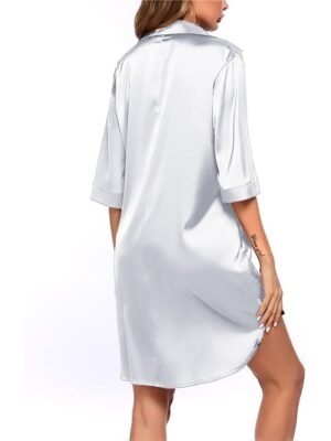 Fashion Simple V Neck Half Sleeve Satin Nightgown - Image 10