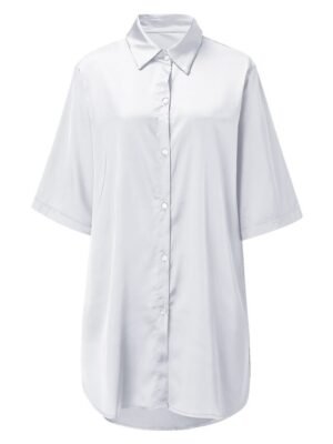 Fashion Simple V Neck Half Sleeve Satin Nightgown - Image 11