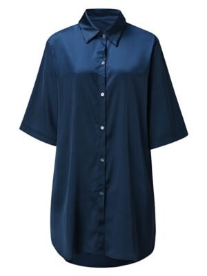 Fashion Simple V Neck Half Sleeve Satin Nightgown - Image 16