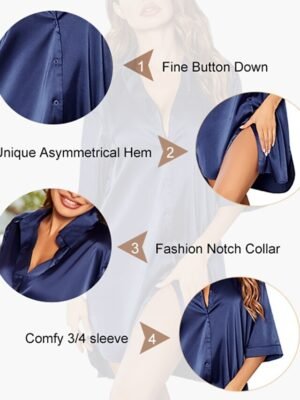 Fashion Simple V Neck Half Sleeve Satin Nightgown - Image 18