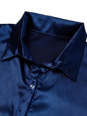 Fashion Simple V Neck Half Sleeve Satin Nightgown - Image 19