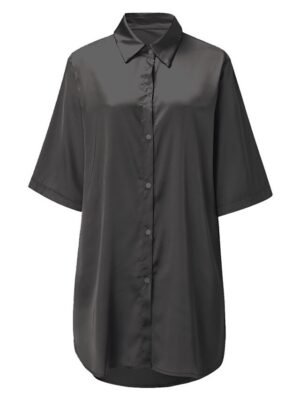 Fashion Simple V Neck Half Sleeve Satin Nightgown - Image 28