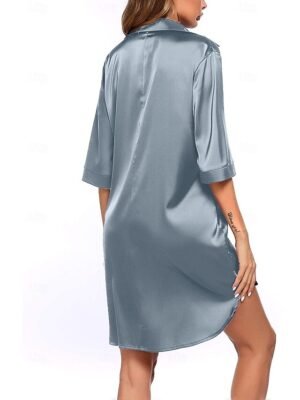 Fashion Simple V Neck Half Sleeve Satin Nightgown - Image 32