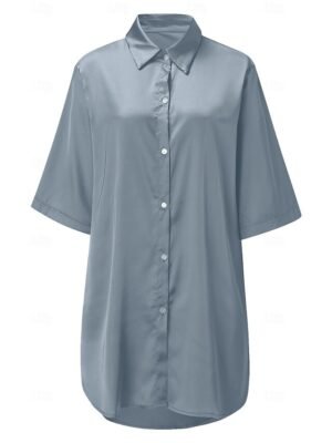 Fashion Simple V Neck Half Sleeve Satin Nightgown - Image 33