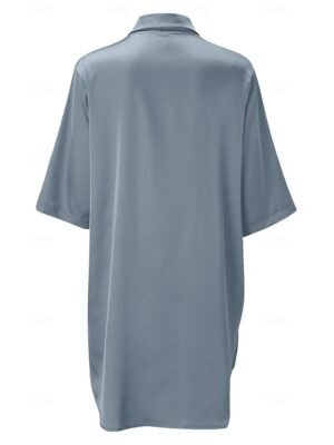 Fashion Simple V Neck Half Sleeve Satin Nightgown - Image 34