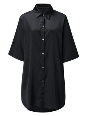 Fashion Simple V Neck Half Sleeve Satin Nightgown - Image 6