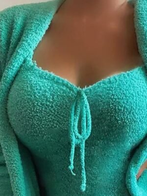 Fashion Simple V Wire Strap Sleeveless Fleece Home Loungewear Set - Image 2