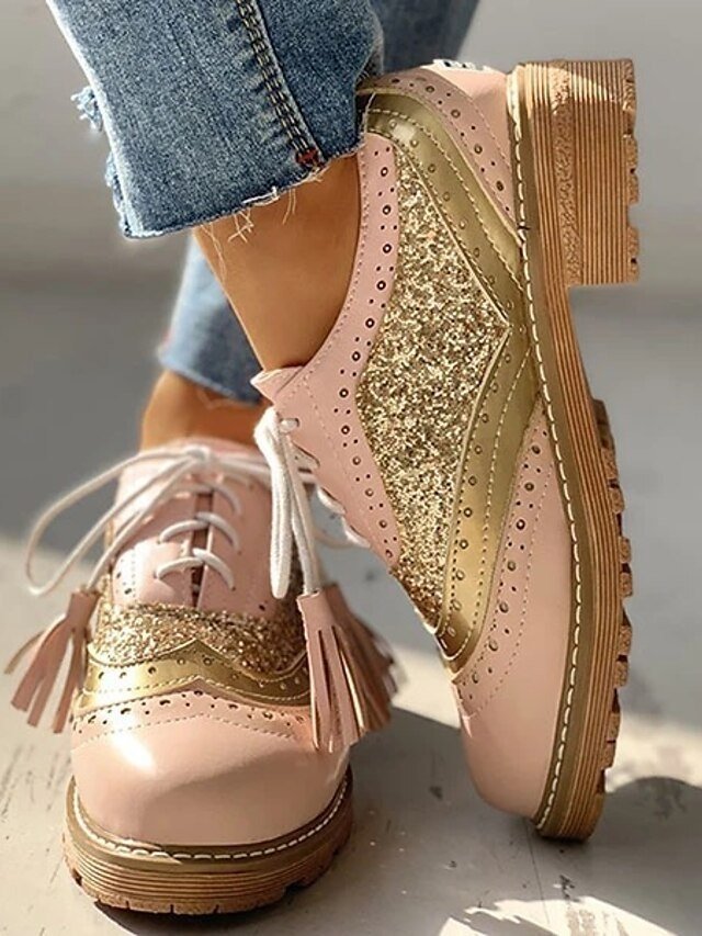 Fashionable Chunky Glitter Wingtip Lace-Up Oxford Shoes - Image 7