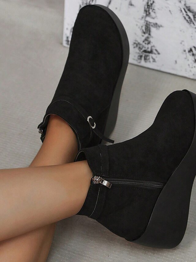 Fashionable Platform Wedge Faux Suede Ankle Boots - Image 2