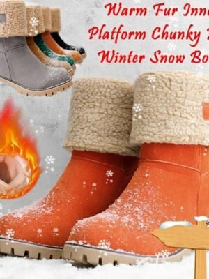 Faux Suede Ankle Fold-Over Cuff Block Heel Winter Boots - Image 1