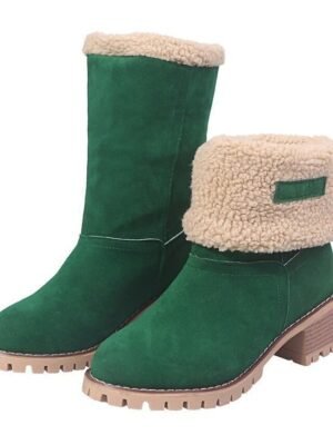 Faux Suede Ankle Fold-Over Cuff Block Heel Winter Boots - Image 15