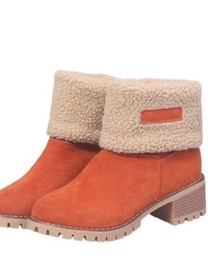 Faux Suede Ankle Fold-Over Cuff Block Heel Winter Boots - Image 8