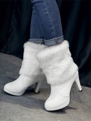 Festive Chunky Heel Colour Block Round Toe Christmas Boots - Image 8
