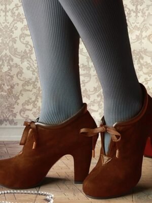 Festive Suede Lace-Up Block Heel Ankle Boots - Image 13