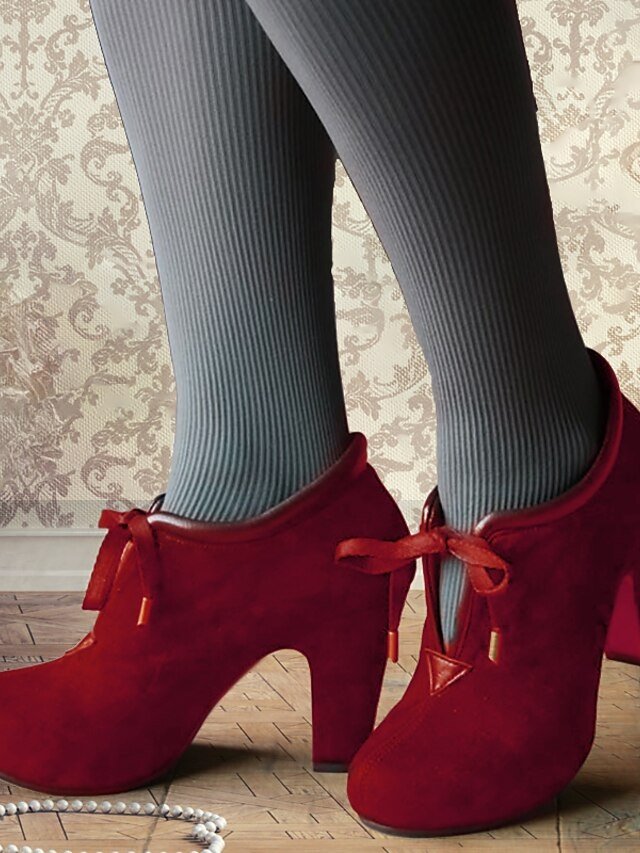 Festive Suede Lace-Up Block Heel Ankle Boots - Image 2