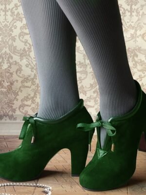 Festive Suede Lace-Up Block Heel Ankle Boots - Image 5