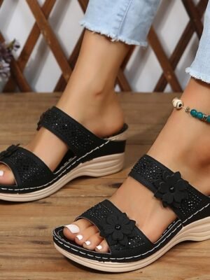 Floral Embellished Comfortable Arch Wedge Sandals - Image 1