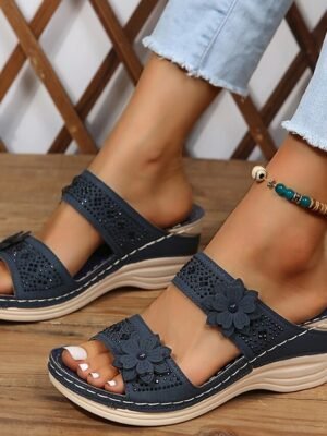 Floral Embellished Comfortable Arch Wedge Sandals - Image 3