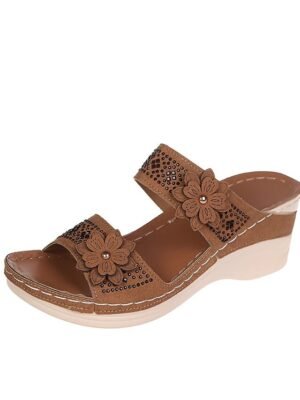 Floral Embellished Comfortable Arch Wedge Sandals - Image 6