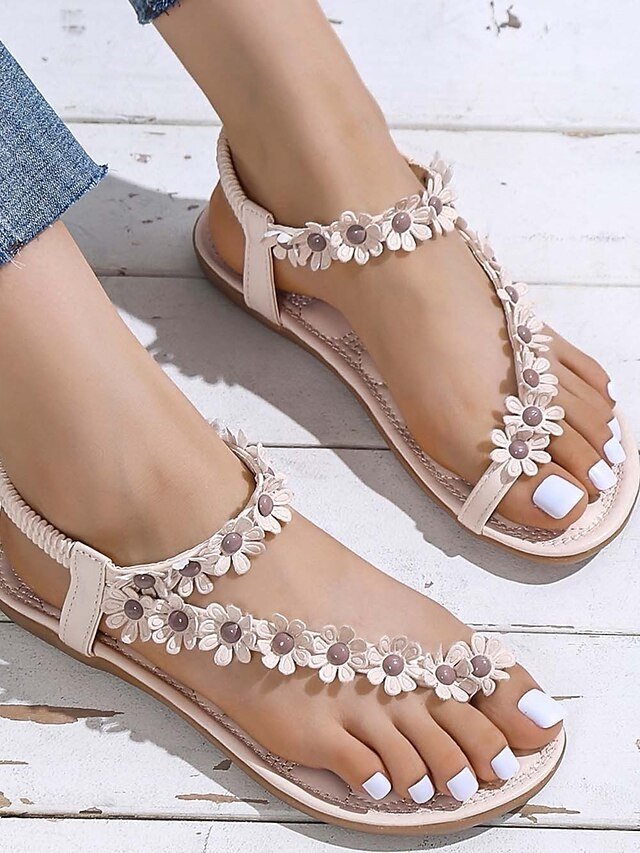 Floral Embellished T-Strap Cushioned Sole Sandals - Image 9