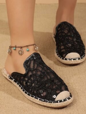 Floral Mesh Slip-On Embroidered Lace Summer Mules - Image 15