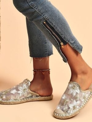 Floral Mesh Slip-On Embroidered Lace Summer Mules - Image 3
