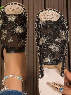 Floral Mesh Slip-On Embroidered Lace Summer Mules - Image 8