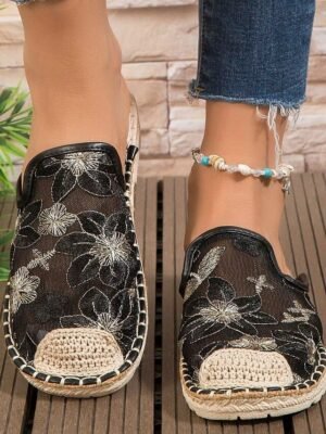 Floral Mesh Slip-On Embroidered Lace Summer Mules - Image 9