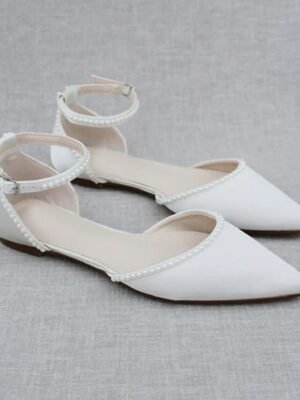 Formal Pearl-Embellished Flat Pointed Toe Ankle Strap Shoes - Image 1