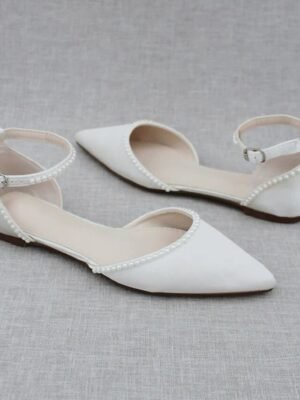 Formal Pearl-Embellished Flat Pointed Toe Ankle Strap Shoes - Image 2