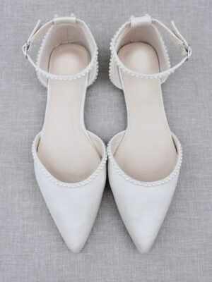Formal Pearl-Embellished Flat Pointed Toe Ankle Strap Shoes - Image 3