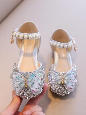 Girls Pink Glitter Low Heel Shoes - Image 3