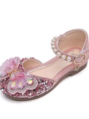 Girls Pink Glitter Low Heel Shoes - Image 5
