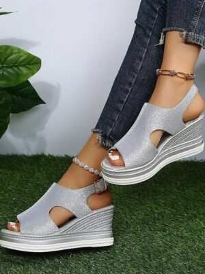 Glamorous Glitter Open-Toe Cut-Out Wedge Sandals - Image 11
