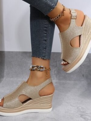 Glamorous Glitter Open-Toe Cut-Out Wedge Sandals - Image 3