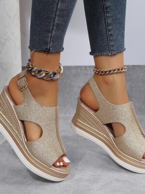 Glamorous Glitter Open-Toe Cut-Out Wedge Sandals - Image 4