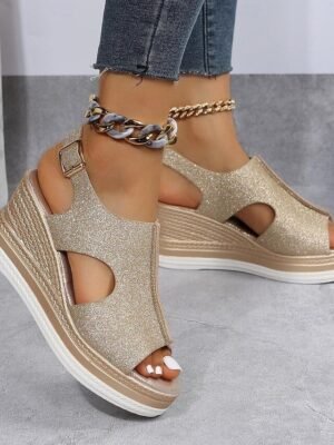Glamorous Glitter Open-Toe Cut-Out Wedge Sandals - Image 6