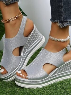 Glamorous Glitter Open-Toe Cut-Out Wedge Sandals - Image 7