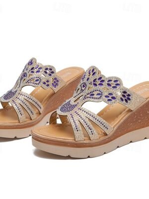 Glamorous Gold Rhinestone Cut-Out Wedge Sandals - Image 8