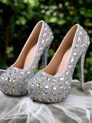Glamorous Silver Rhinestone High Heel Pumps - Image 1