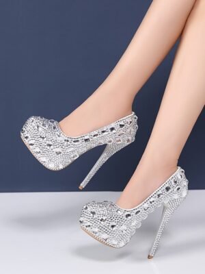 Glamorous Silver Rhinestone High Heel Pumps - Image 6