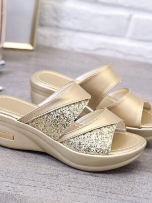 Glamorous Slip-On Glitter Wedge Platform Sandals - Image 3