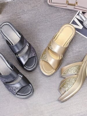Glamorous Slip-On Glitter Wedge Platform Sandals - Image 5
