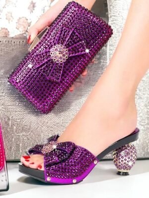 Gold Rhinestone Embellished Open-Toe Sandals with Matching Clutch Bag - Image 10