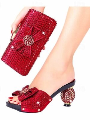 Gold Rhinestone Embellished Open-Toe Sandals with Matching Clutch Bag - Image 13