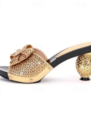Gold Rhinestone Embellished Open-Toe Sandals with Matching Clutch Bag - Image 3